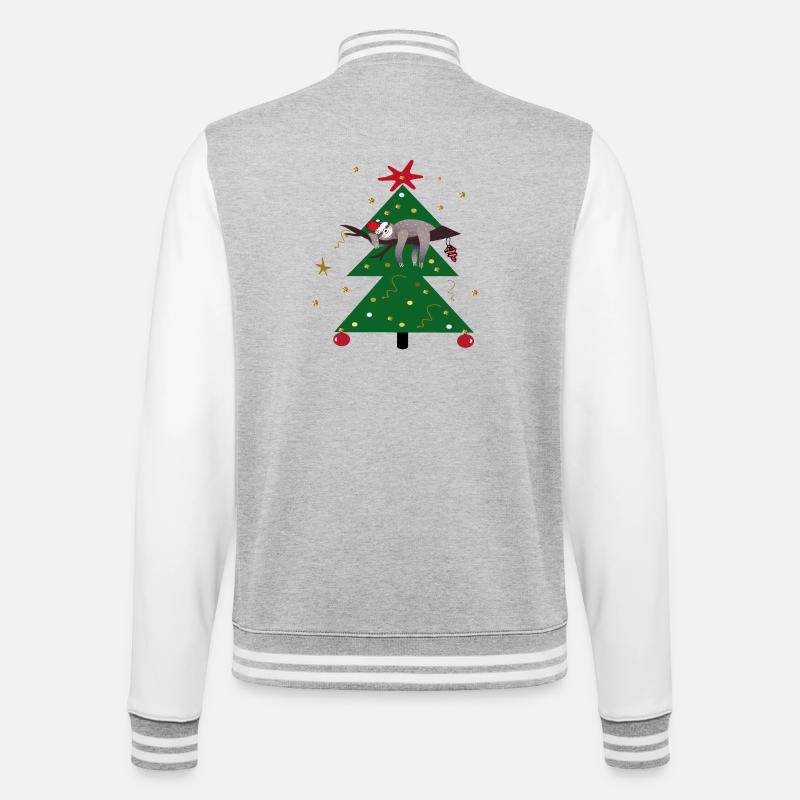 Faultier im Weihnachtsbaum, Merry Christmas - College-Sweatjacke - Grau meliert/Weiß