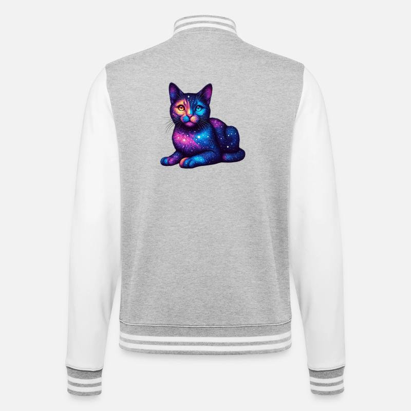 Katze - College-Sweatjacke - Grau meliert/Weiß