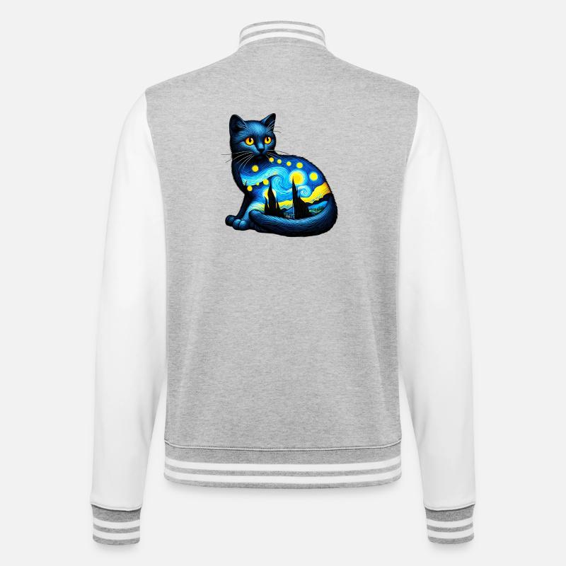 Katze - College-Sweatjacke - Grau meliert/Weiß