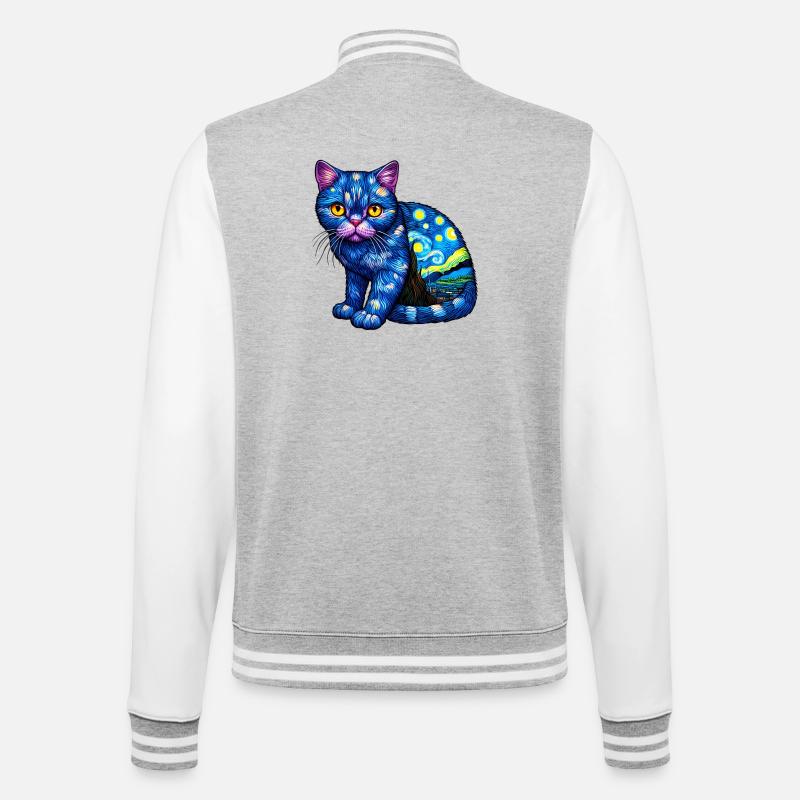 Katze - College-Sweatjacke - Grau meliert/Weiß