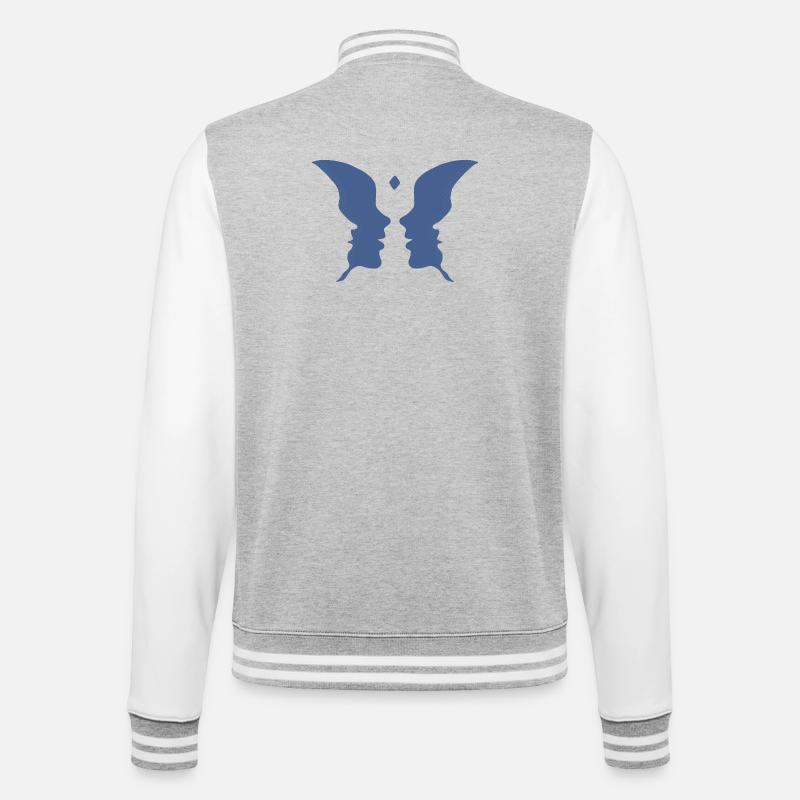 Küssende Gesichter oder ein Schmetterling - College-Sweatjacke - Grau meliert/Weiß