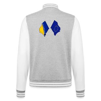 Flagge von Bosnien und Herzegowina und Flagge von Europa - College-Sweatjacke - Grau meliert/Weiß - Hinten - Marisol (170cm)