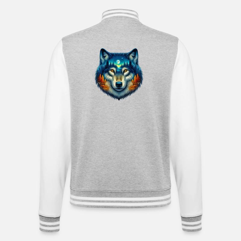 Wolf - College-Sweatjacke - Grau meliert/Weiß