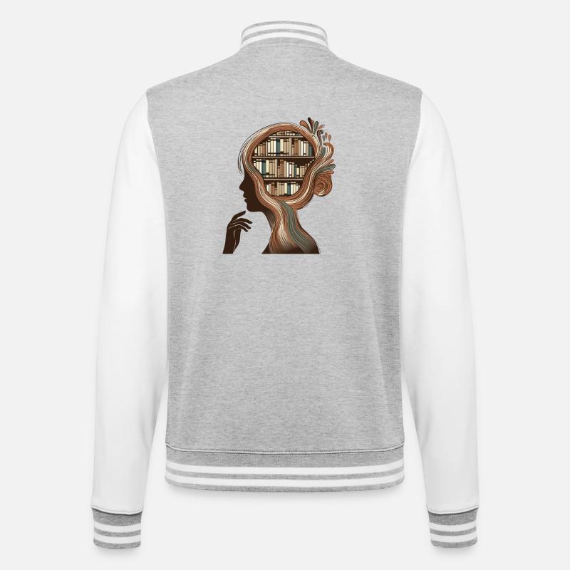 Books Head Illustration Thinking Knowledge - College Sweat Jacket - heather grey/white
