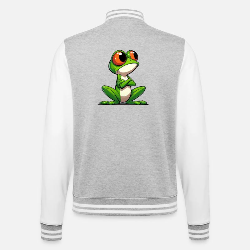 Frosch - College-Sweatjacke - Grau meliert/Weiß