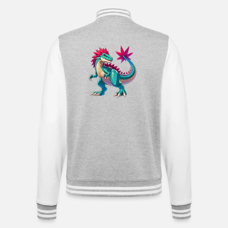 Dinosaurier - College-Sweatjacke - Grau meliert/Weiß