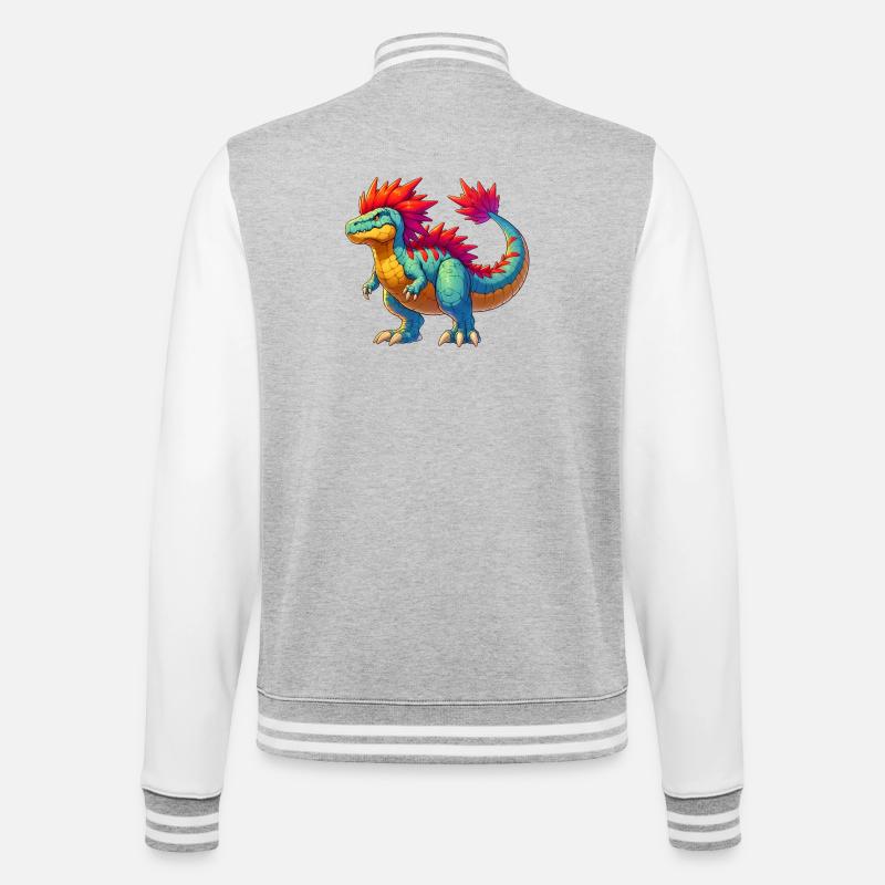 Dinosaurier - College-Sweatjacke - Grau meliert/Weiß