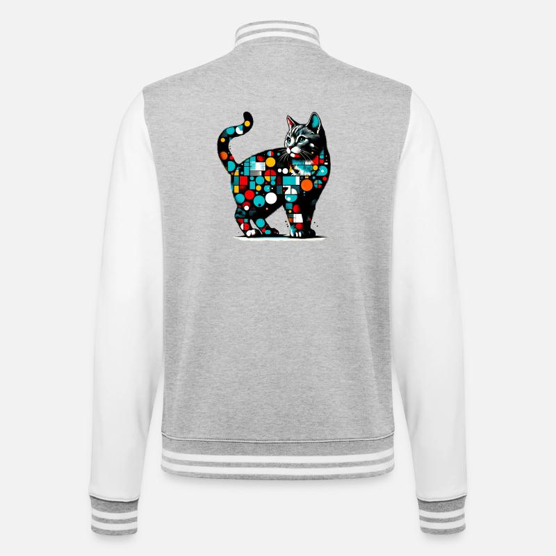 Katze - College-Sweatjacke - Grau meliert/Weiß