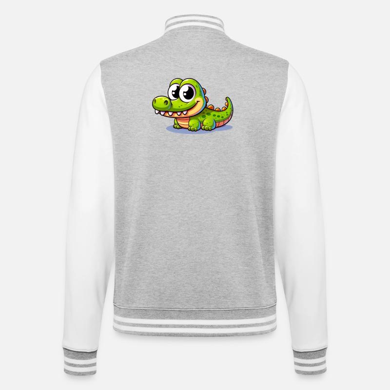 Alligator-Krokodil - College-Sweatjacke - Grau meliert/Weiß