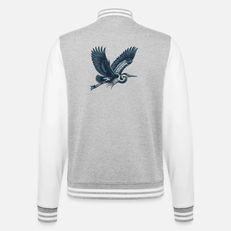 Reiher - College-Sweatjacke - Grau meliert/Weiß