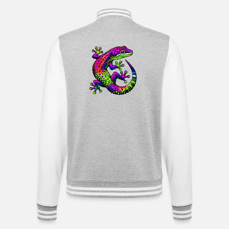 Gecko - College-Sweatjacke - Grau meliert/Weiß