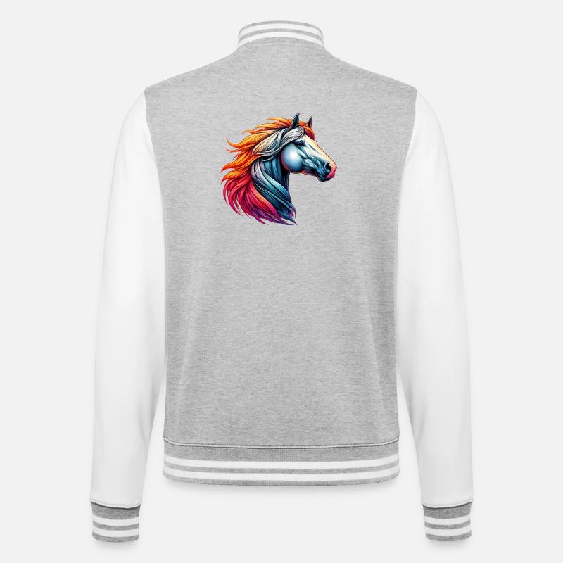 Pferd - College-Sweatjacke - Grau meliert/Weiß