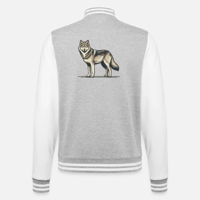 Wolf - College-Sweatjacke - Grau meliert/Weiß