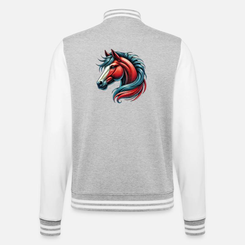 Pferd - College-Sweatjacke - Grau meliert/Weiß