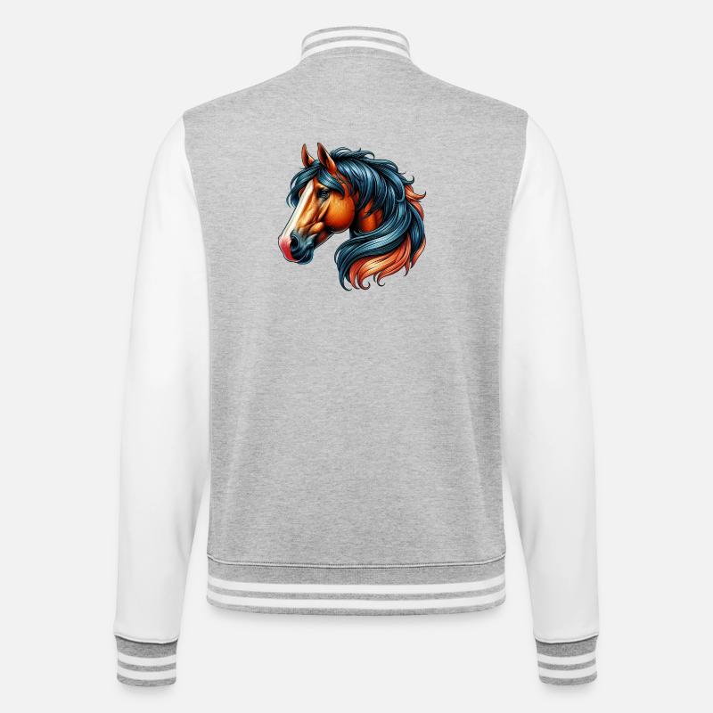 Pferd - College-Sweatjacke - Grau meliert/Weiß