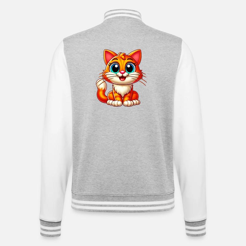 Katze - College-Sweatjacke - Grau meliert/Weiß