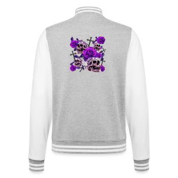 Violette Schädelrosen Tattoo - College-Sweatjacke - Grau meliert/Weiß - Hinten - Marisol (170cm)