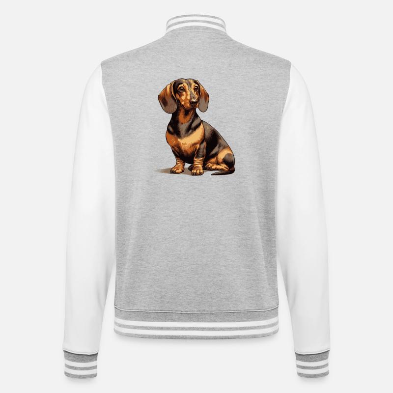 Sitting Dachshund - College Sweat Jacket - heather grey/white