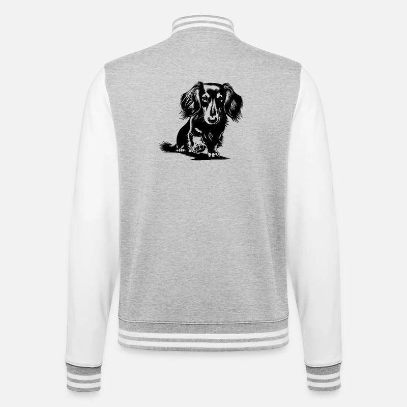 Dackel - College-Sweatjacke - Grau meliert/Weiß