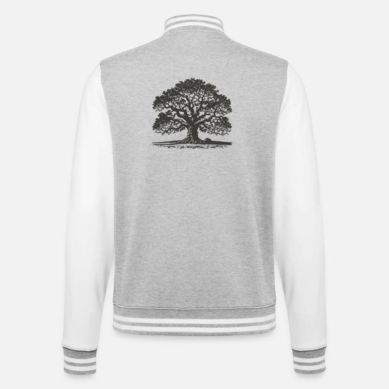 Eiche - College-Sweatjacke - Grau meliert/Weiß