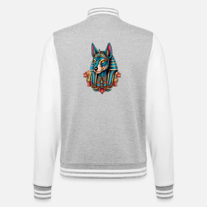 Illustration von Anubis - College-Sweatjacke - Grau meliert/Weiß