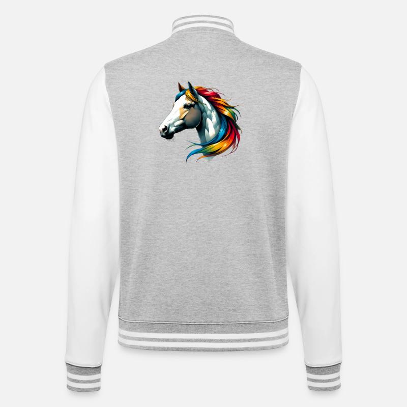 Pferd - College-Sweatjacke - Grau meliert/Weiß