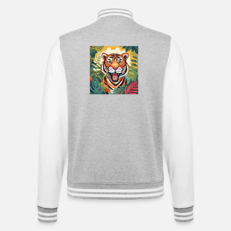 Lebendiger Dschungeltiger Illustration - College-Sweatjacke - Grau meliert/Weiß