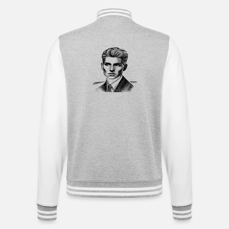 Unknown star | Line Grid | Men - College Sweat Jacket - heather grey/white