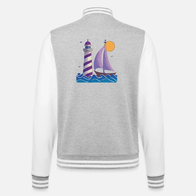 Lighthouse with boat - College Sweat Jacket - heather grey/white
