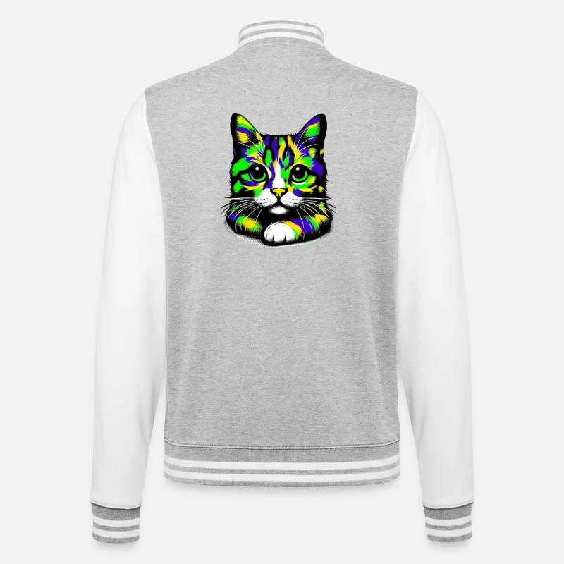 Katze - College-Sweatjacke - Grau meliert/Weiß