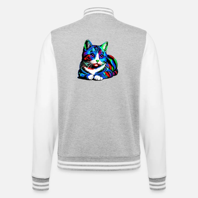 Katze - College-Sweatjacke - Grau meliert/Weiß
