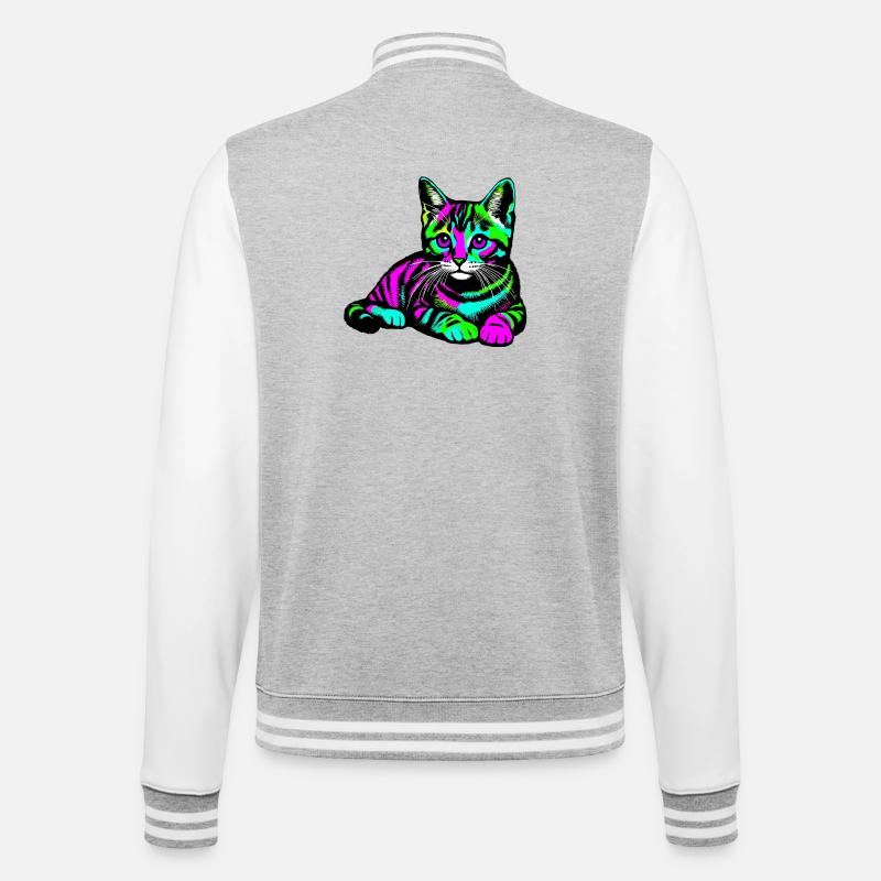 Katze - College-Sweatjacke - Grau meliert/Weiß