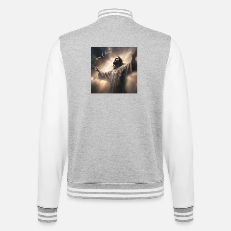 Jesus Christ, Catholic, Religious - College Sweat Jacket - heather grey/white
