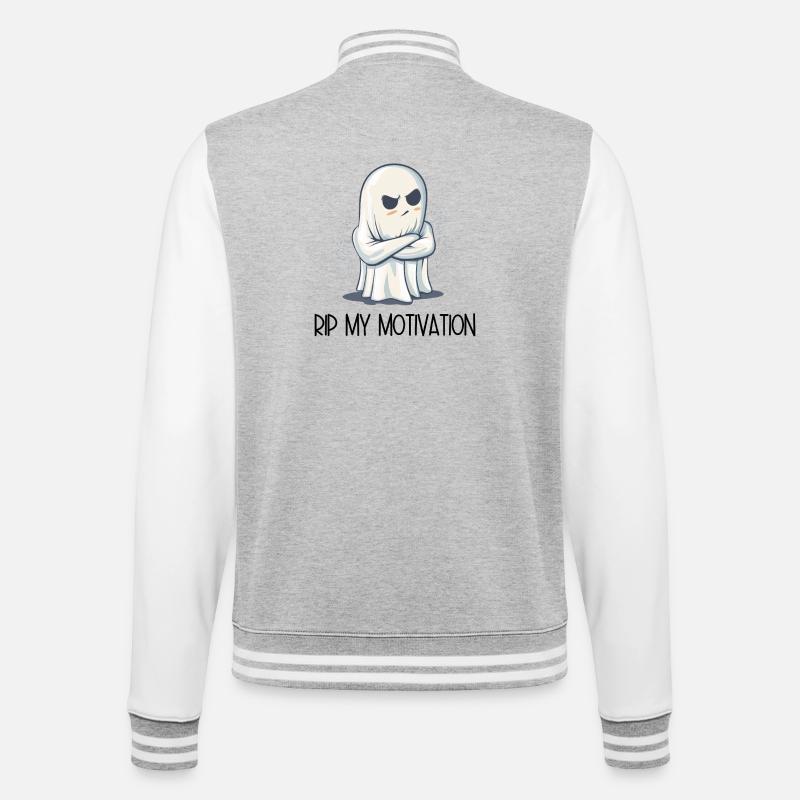 Eingeschnappter Geist – RIP MY MOTIVATION - College-Sweatjacke - Grau meliert/Weiß