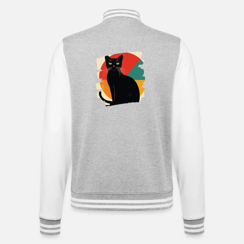 Schwarze Katze Retro - College-Sweatjacke - Grau meliert/Weiß