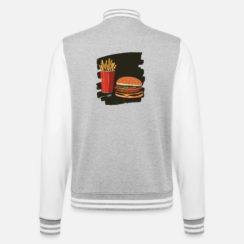 Burger und Fritten Retro - College-Sweatjacke - Grau meliert/Weiß