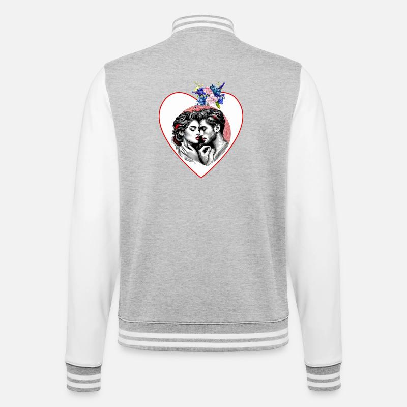 Herzduo im Blütenrahmen - College-Sweatjacke - Grau meliert/Weiß