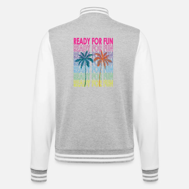 Neon Tropentext Ready for Fun - College-Sweatjacke - Grau meliert/Weiß