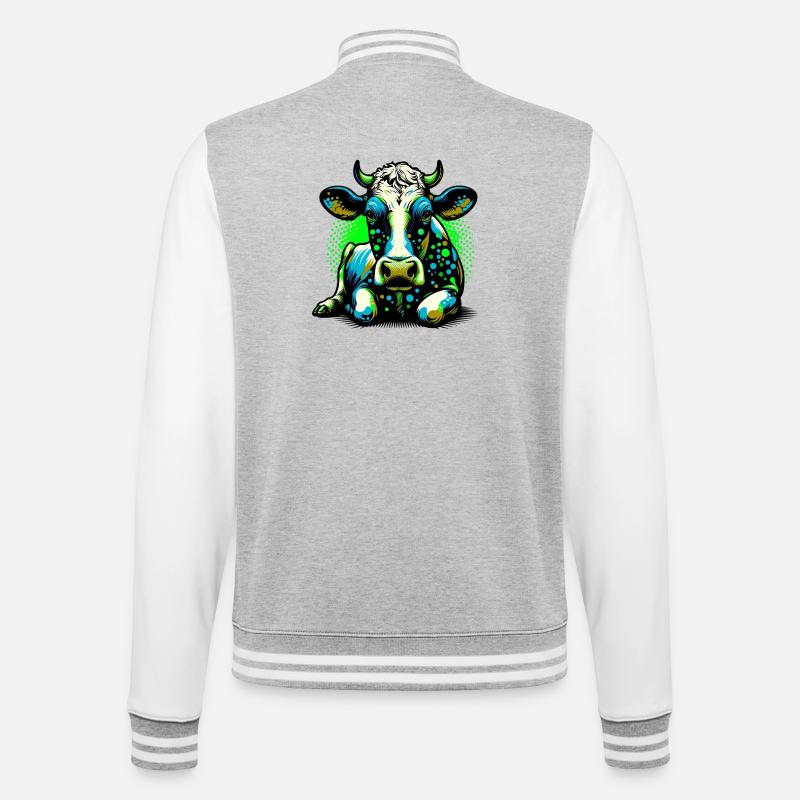 Kuh - College-Sweatjacke - Grau meliert/Weiß