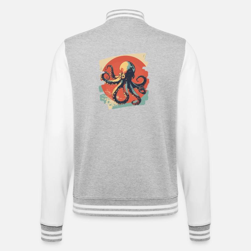 Pieuvre Octopus Rétro - Veste Teddy - gris chiné / blanc