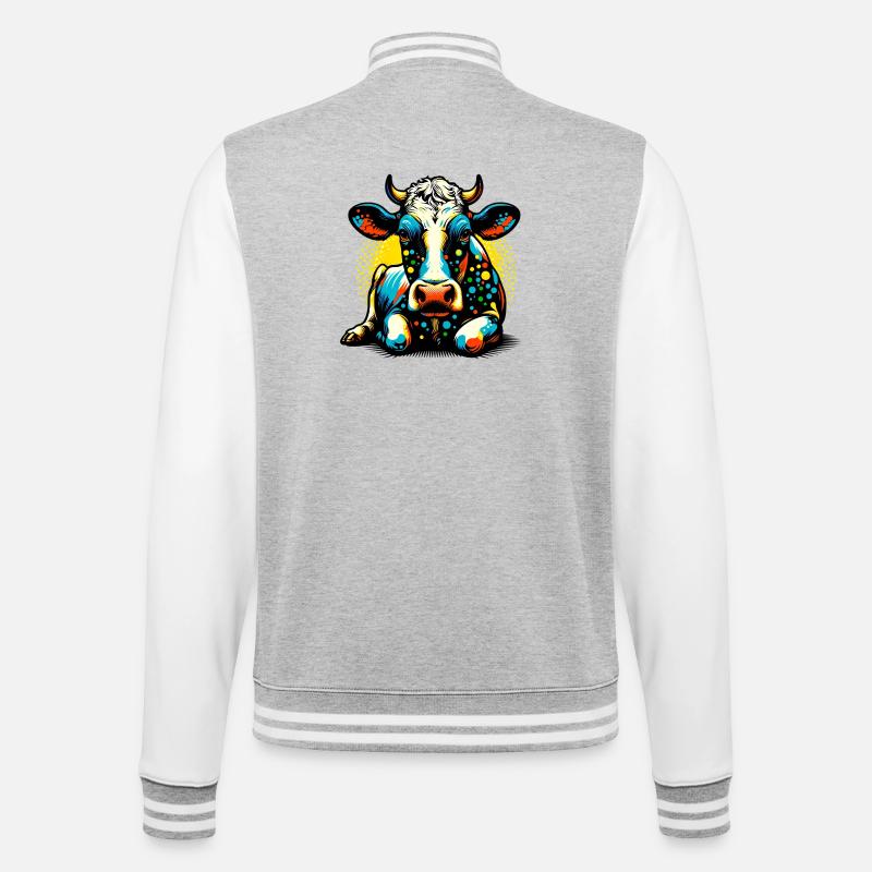 Kuh - College-Sweatjacke - Grau meliert/Weiß