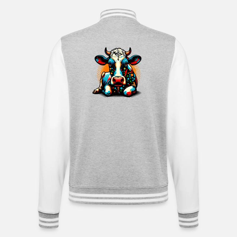 Kuh - College-Sweatjacke - Grau meliert/Weiß