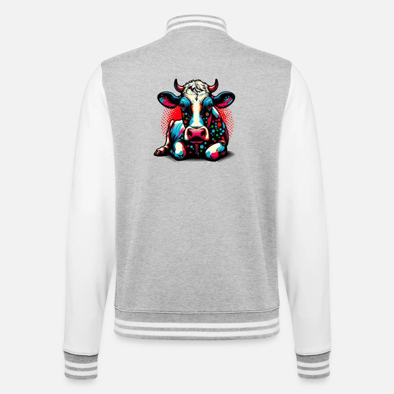 Cow - College Sweat Jacket - heather grey/white