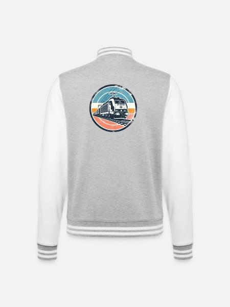 E-Lok mit Güterzug - College-Sweatjacke - Grau meliert/Weiß