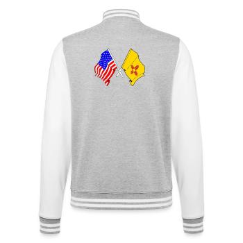 Flagge USA und Bundesstaat New Mexico gekreuzt - College-Sweatjacke - Grau meliert/Weiß - Hinten - Marisol (170cm)