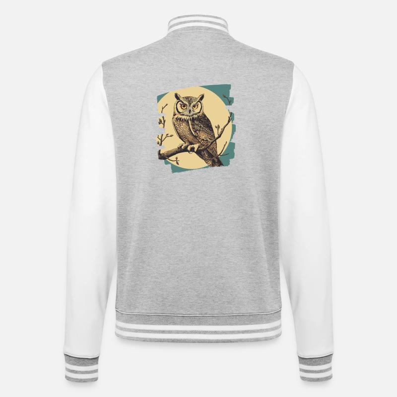 Eule Retro - College-Sweatjacke - Grau meliert/Weiß