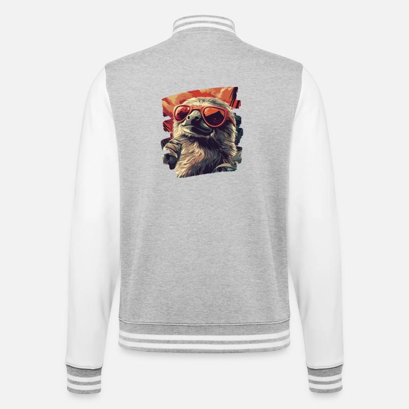 Faultier Retro - College-Sweatjacke - Grau meliert/Weiß