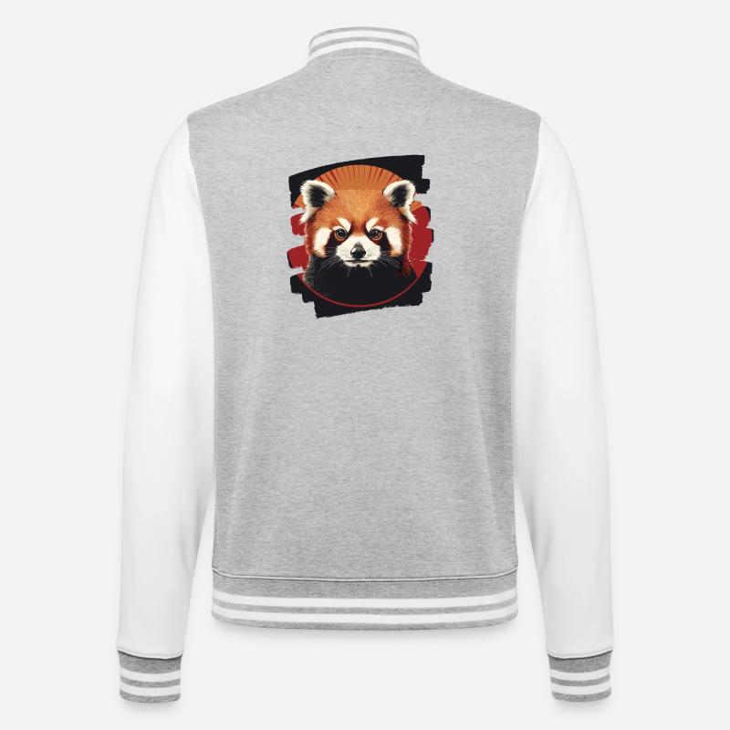 Roter Panda Retro - College-Sweatjacke - Grau meliert/Weiß