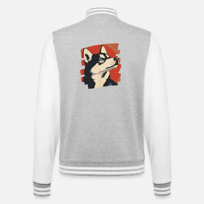 Husky - College-Sweatjacke - Grau meliert/Weiß