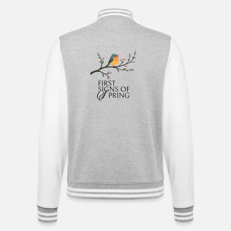Vogel am Blütenzweig  - College-Sweatjacke - Grau meliert/Weiß